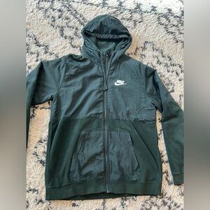 Vintage Nike Jacket Men's M Green Hooded Fleece Softshell Warm Full Zip Running